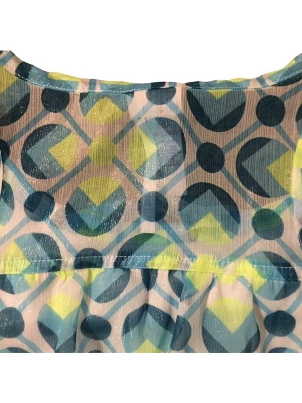 Justice Girls 16 Sleeveless Tiered Blouse Blue Lime Shimmer Ruffle Top Used - Picture 12 of 16